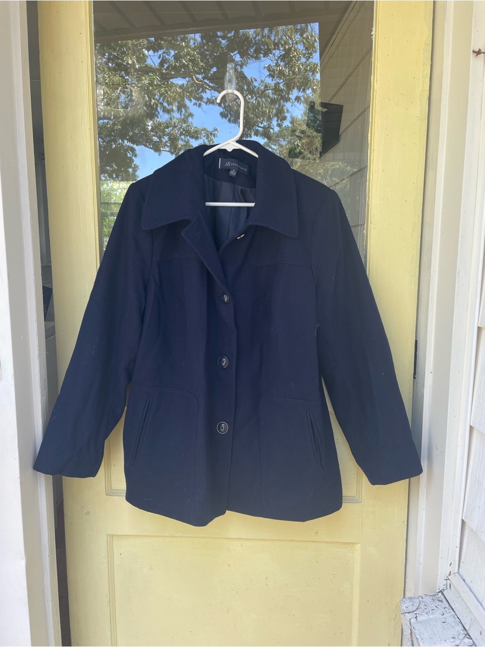Anne Klein Navy Pea Coat with Button Front